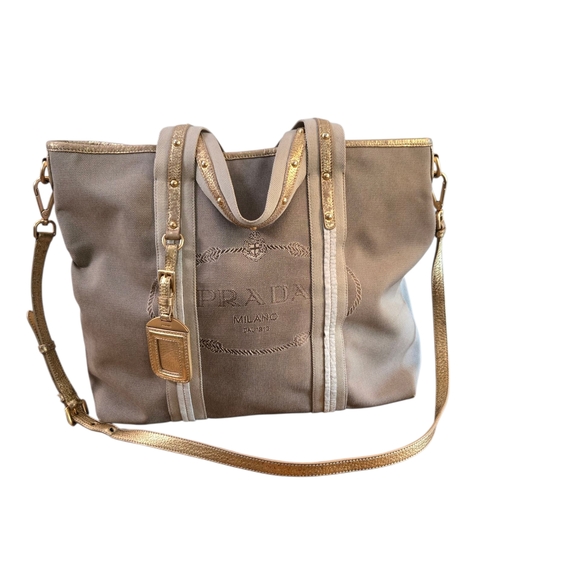 Authentic Prada Beige and Gold Women's Bag - Picture 1 of 9